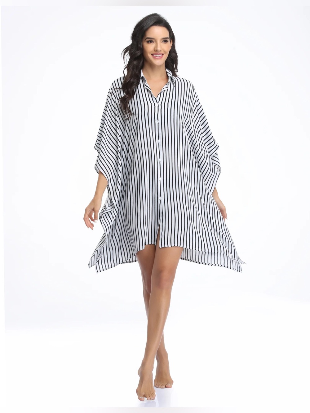 NWT Ekouaer Women's Swimsuit Cover Up 3/4 Sleeve Beachwear Bikini Button Down